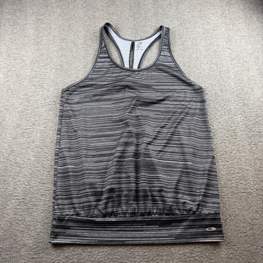 Champion Tank Top Women's Large Black Duo Dry Striped Racerback Banded Hem